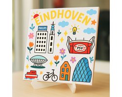 Tegeltje Eindhoven - 15×15 cm – Keramiek – Decoratief Souvenir – Inclusief Transparante Houder / Ezel – Cadeau - Tegeltjes met tekst