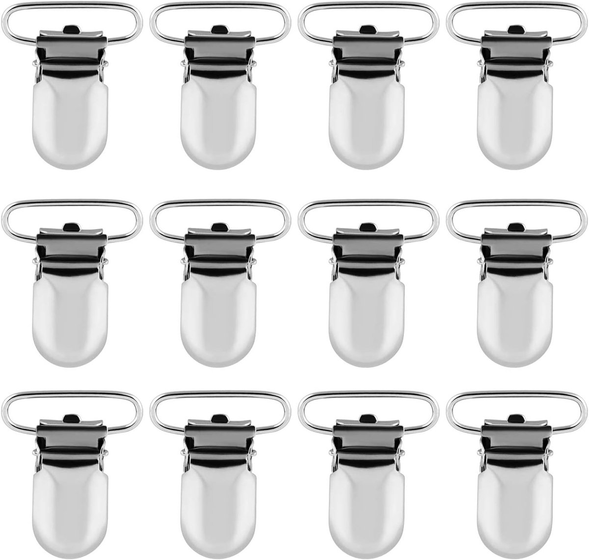 Image of 12-pack speenclips, metalen speenkettingen, vervangende clips voor draagzakken, gespen in de vorm van eendenbek, vervangende beugels, 25 mm, zilver