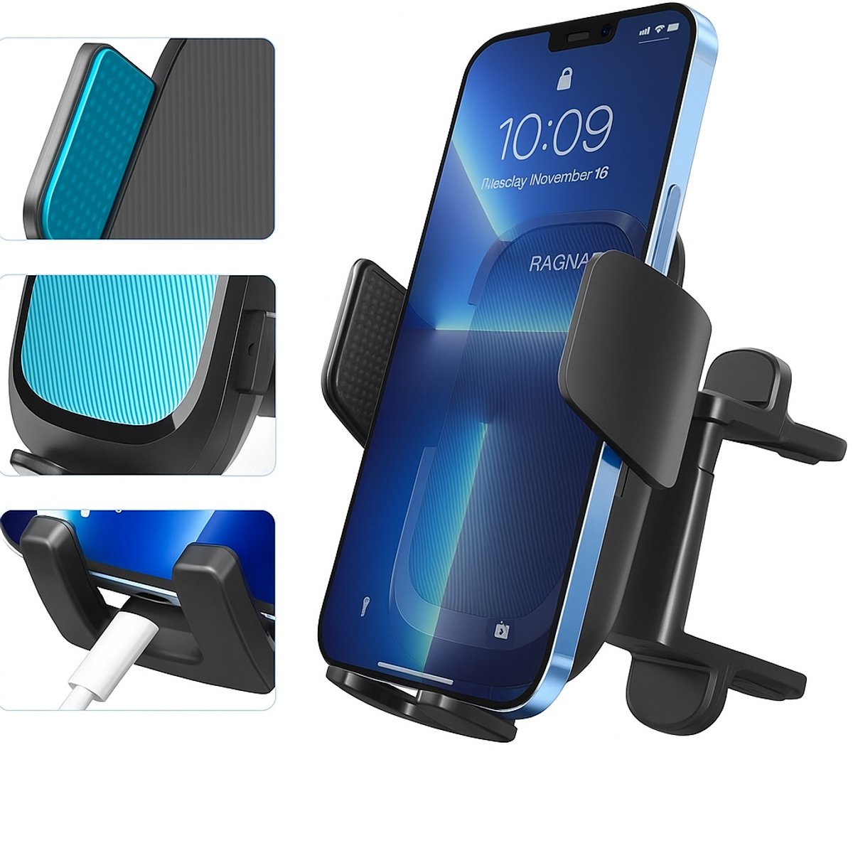 Ragnal Telefoonhouder Auto Ventilatie - GSM Houder - Off-Road en Drempel Proof - Autohouder Telefoon - Verstelbaar - Zwart Universeel