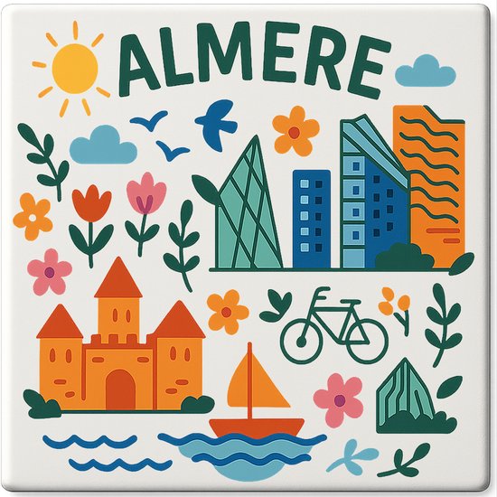 Carreau Almere - 15×15 cm - Céramique - Souvenir décoratif - Avec support/chevalet transparent - Cadeau - Carreaux avec texte