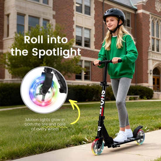 Suotu Kinderstep - 145mm Lichtgevende Wielen - Step - Speelgoed Jongens/Meisjes - Max stuurhoogte: 85 cm - Aluminium - Zwart
