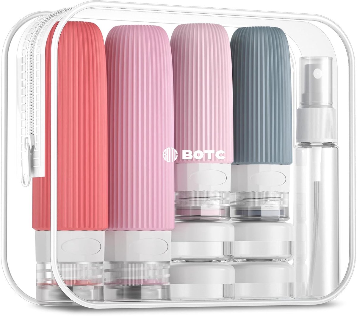 BOTC Reisflesjes met Etui - 90ml Siliconen Reisflacons - 16-Delig - Reisaccessoires - Cosmetica Potjes - Reis Flesjes
