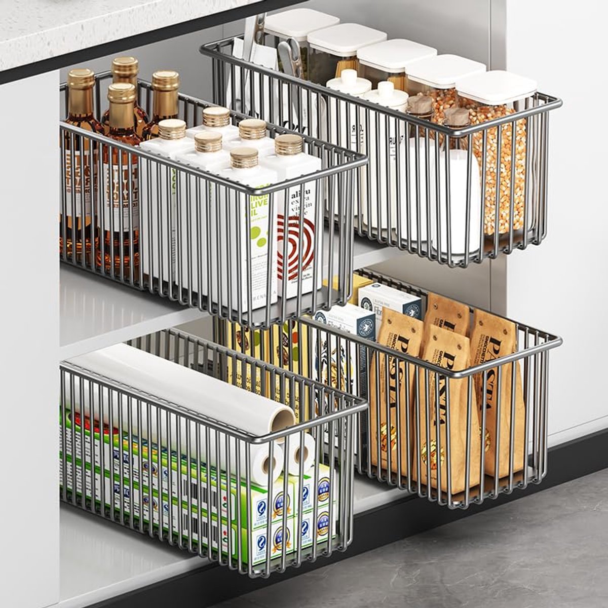 Ibenzoa® Uittrekbare metalen lade-organizer set voor keuken en badkamer met geruisloze schuif