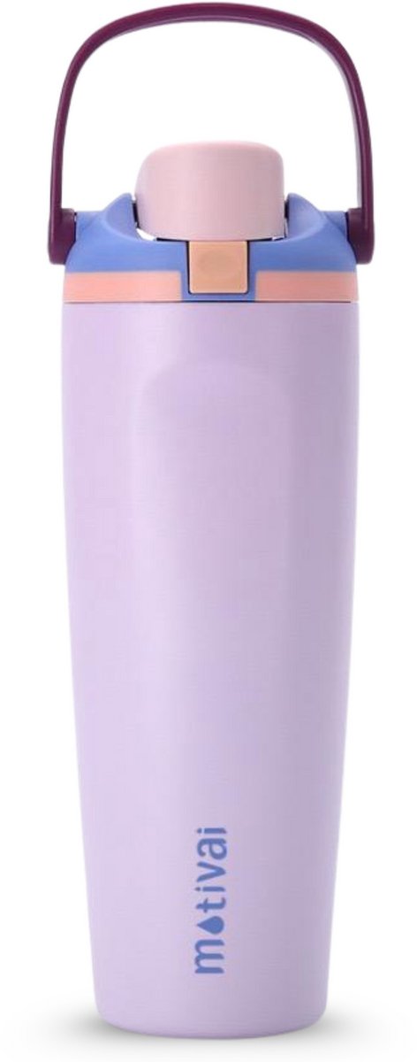 Motivai Two Sip RVS Drinkfles met Rietje & Twee Drinkopties – 900ML – 100% Lekvrij & Dubbelwandig – Thermosfles Waterfles – Lila