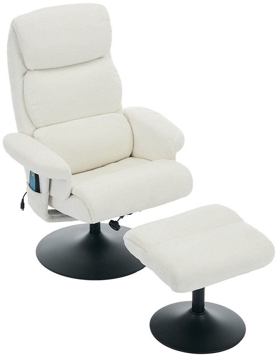 BLACKCOLORS Relaxfauteuil met kantelfunctie en 5-punts massage, tv-fauteuil met elektrische verwarming en voetsteun, 360° draaibaar, wit chenille – foto 2