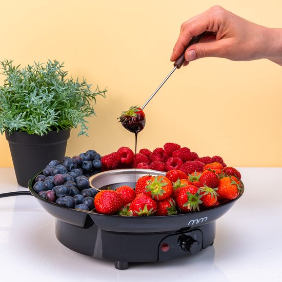 MikaMax Elektrische Fondueset - Inclusief 2 Fonduevorken - 260 ml - 27,5 x 27,5 x 7,5 cm - Fonduepan - Stijlvolle fondueset - Fondueset Elektrisch - Kaasfondue - Chocolade Fondue