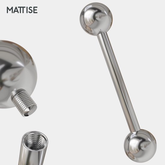 Foto: Mattise zilveren chirurgisch stalen tongpiercing zilver kleurige tongpiercings 16mm staafje 1 6mm draaddikte 5mm balletjes tong piercing