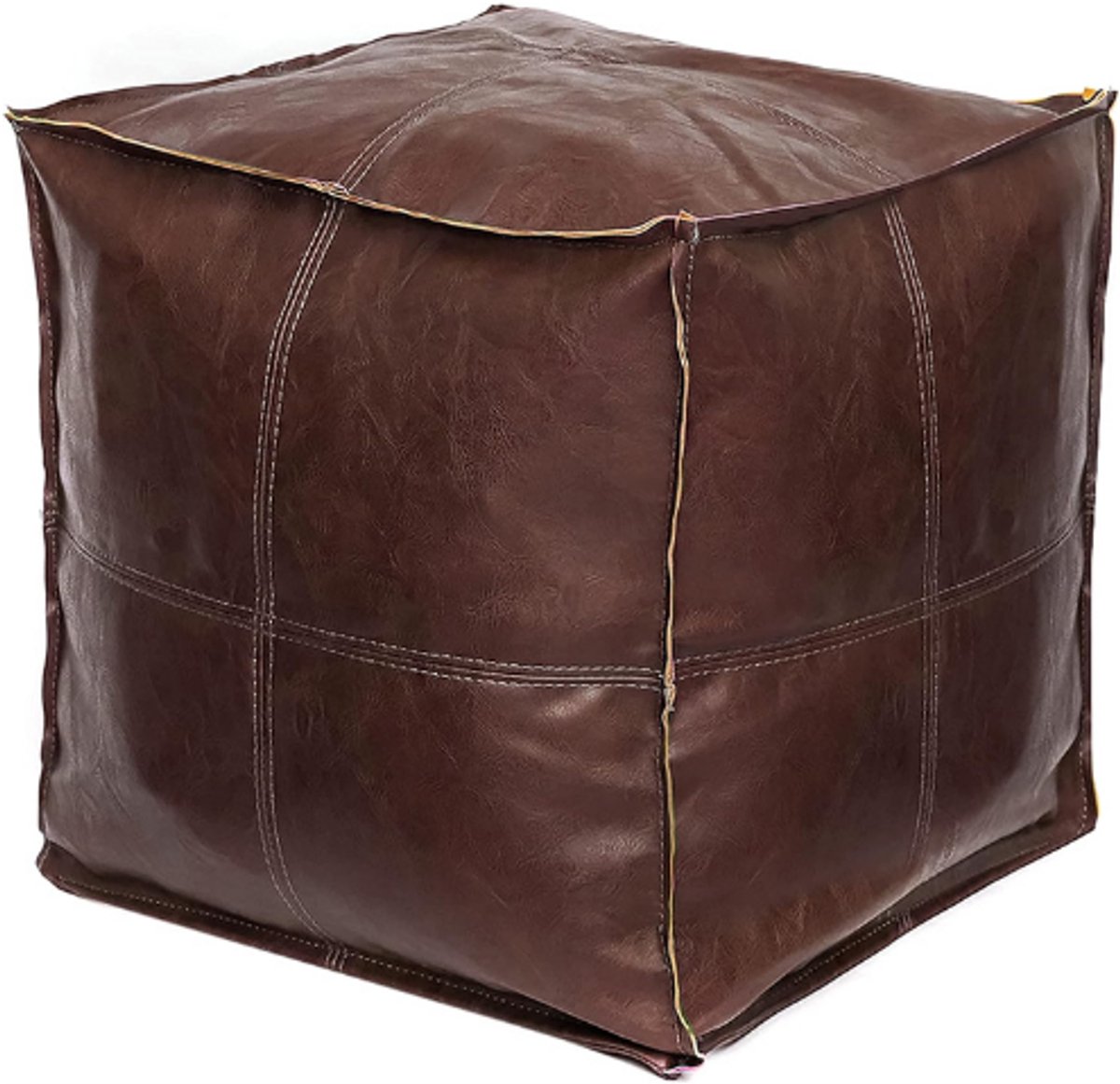 BOG Ongevulde Vierkante Poef - Faux Leather PU - Supersoft Handgemaakte Ottoman - Marokkaanse Decoratie - Opslag, Voetenbank, Poefstoel - Bruin 45x45 cm