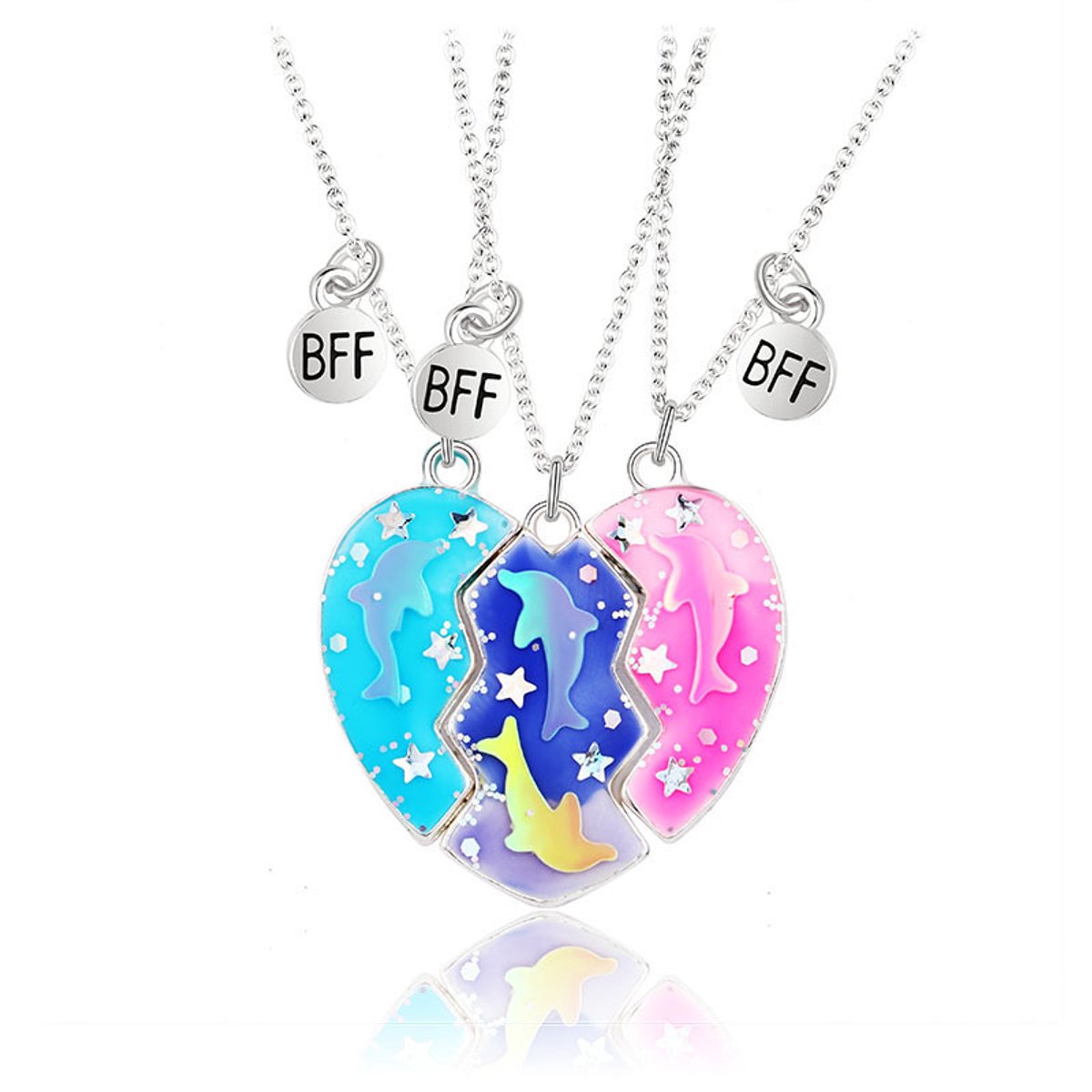 BFF Ketting Voor 3 - Vriendschapsketting Hartje Dolfijnen - Best Friends Ketting - Kasey
