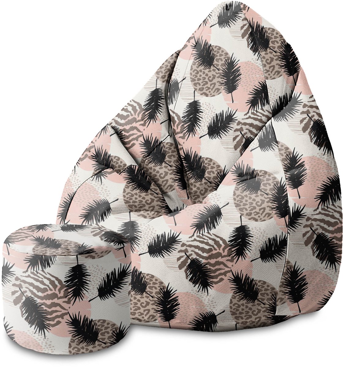 DreamRoots Velvet Zitzak voor Volwassenen – Luxe Beanbag met Voetsteun en Afneembare Hoes – Inclusief Vulling – 80x80x120 cm - Animal and Tropical Geometric