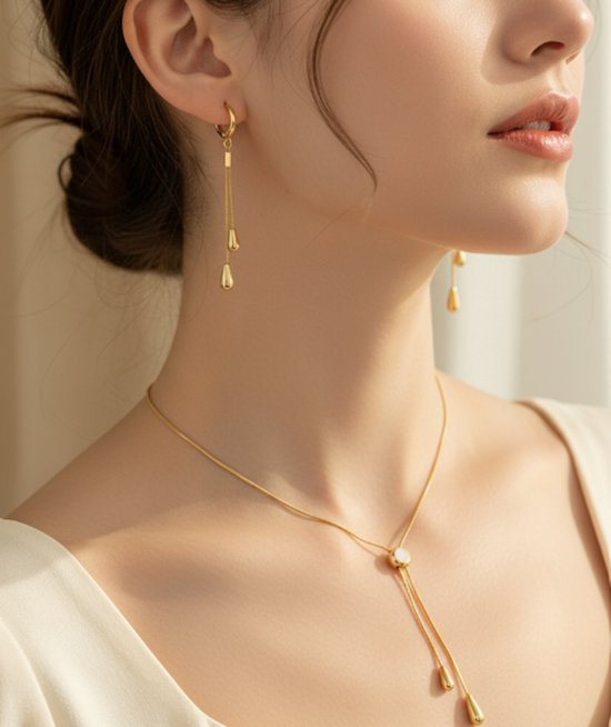 Collier doré avec pendentifs en forme de goutte - collier pour femme - chaîne à maillons minimaliste avec pendentif fantaisie
