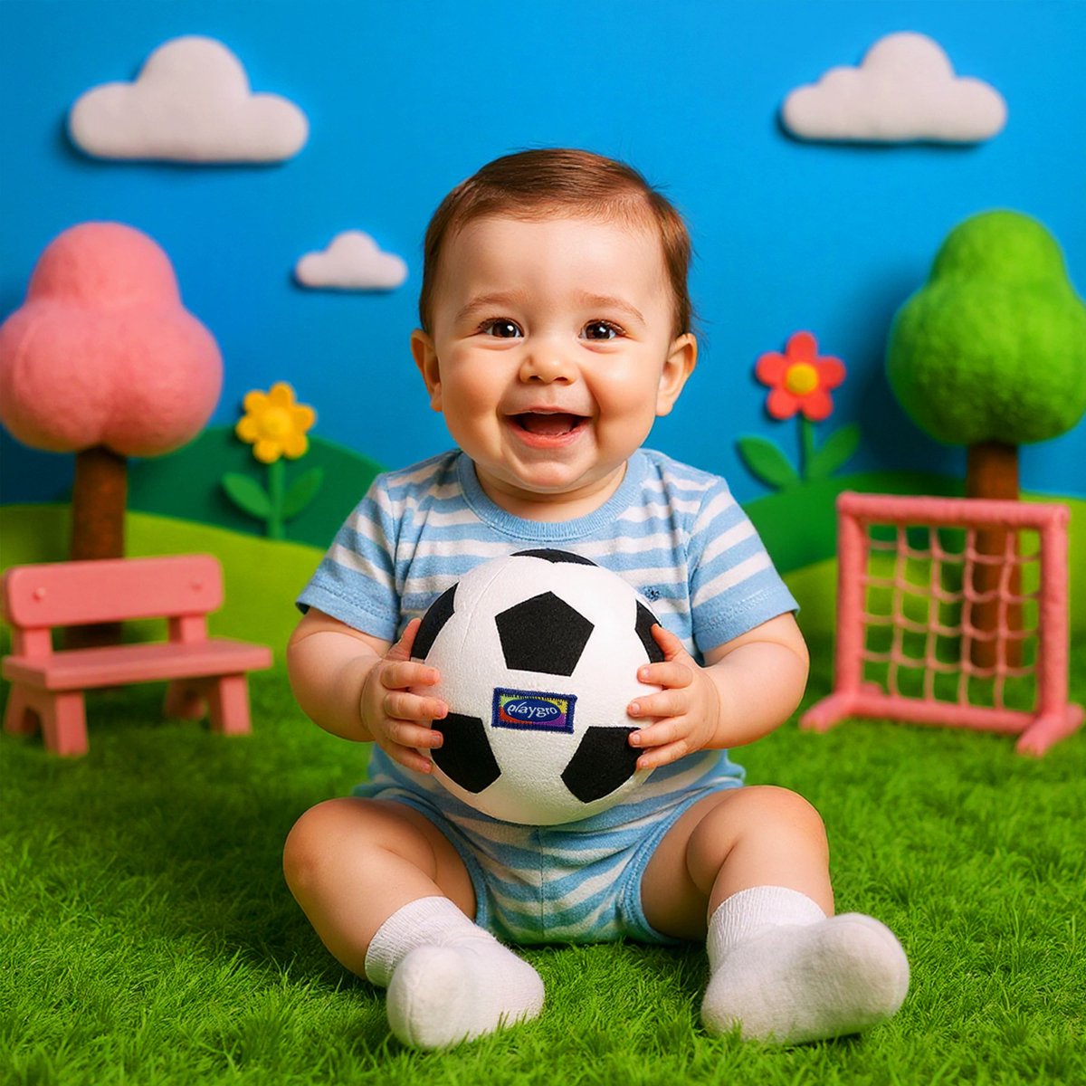 Playgro Baby Pluche Voetbal - Mijn eerste bal - Baby bal - Baby speelgoed - Voetbal Baby - Zachte Baby bal - Rammelaar Baby - Baby bal - Baby Speelgoed - Educatief baby speelgoed - Rammelaar - Zwart Wit - Belletje - 13cm — afbeelding 14