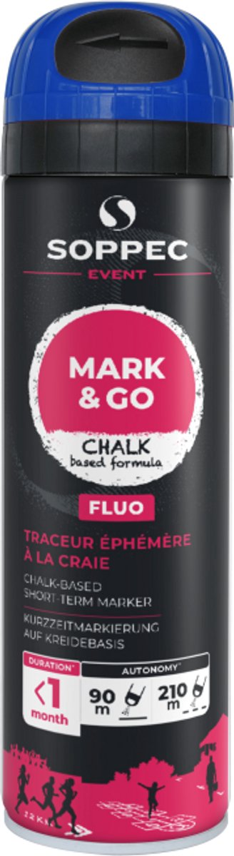 SOPPEC Mark & Go Tijdelijke Kalk Markeerspray Fluor Blauw