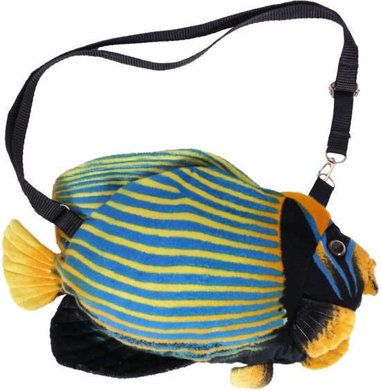 PIA Soft Toys - Pluche vis schoudertas - schouderriem - 38 cm - blauw/geel
