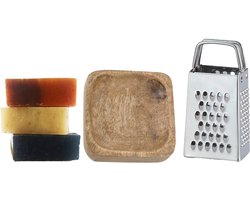 3 Amberblokjes Invicto - Geurblokjes Set met mangohout Schaaltje - Gouden Rasp en Geurzakje - Giftset