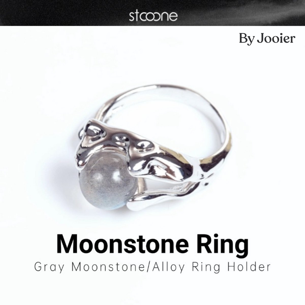 Stooone by Jooier Maansteen Ring – Natuurlijke Kristallen Sieraden – Handgemaakte Verstelbare Legeringsring – Heilzame Steen voor Balans, Liefde & Innerlijke Kracht