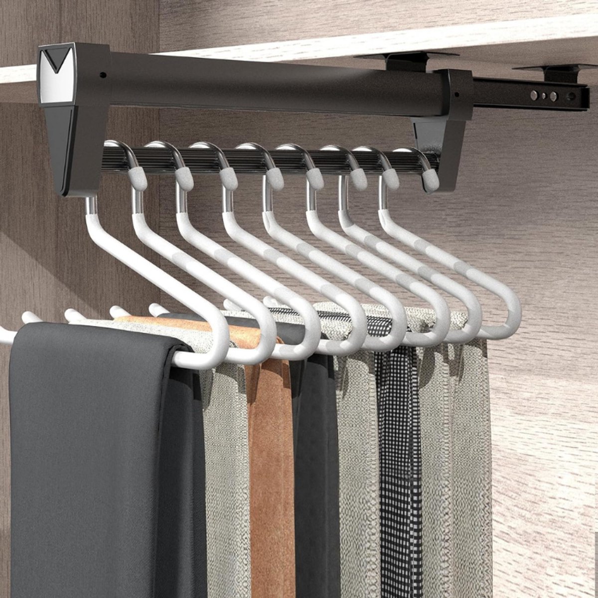 Schuifbare Broekhouder Voor Kledingkast - Uittrekbare Kledingstang 25-61 Cm - Organizersysteem Voor Broeken En Kleding - Ruimtebesparend Kastaccessoire