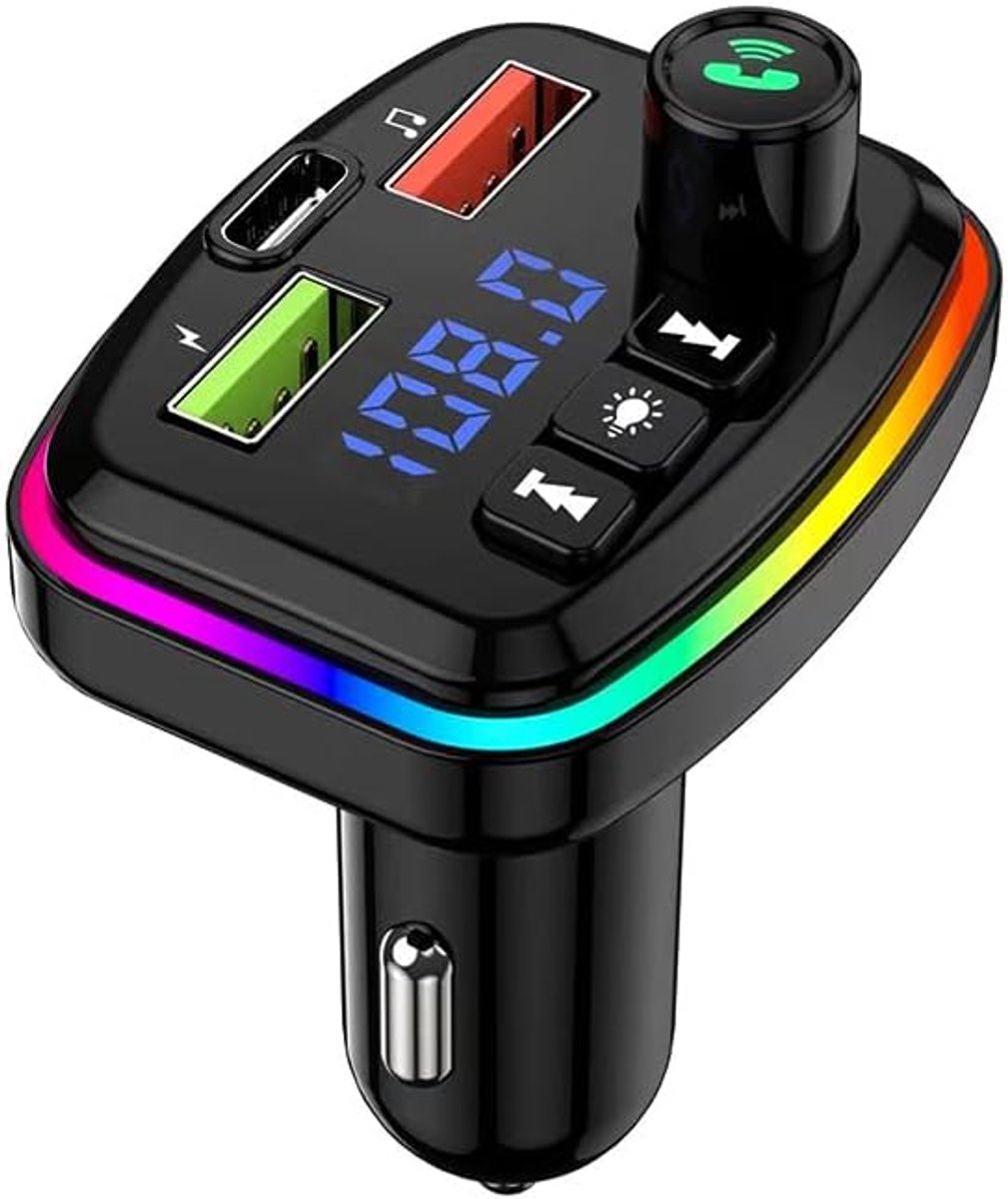 Bluetooth FM-zender Auto V5.3 met dubbele USB 5V 2.4A en 1A sigarettenaanstekerlader MP3-speler Handsfree radio-adapter met SD-kaart U-Disk LED-spanningsweergave en ruisonderdrukking