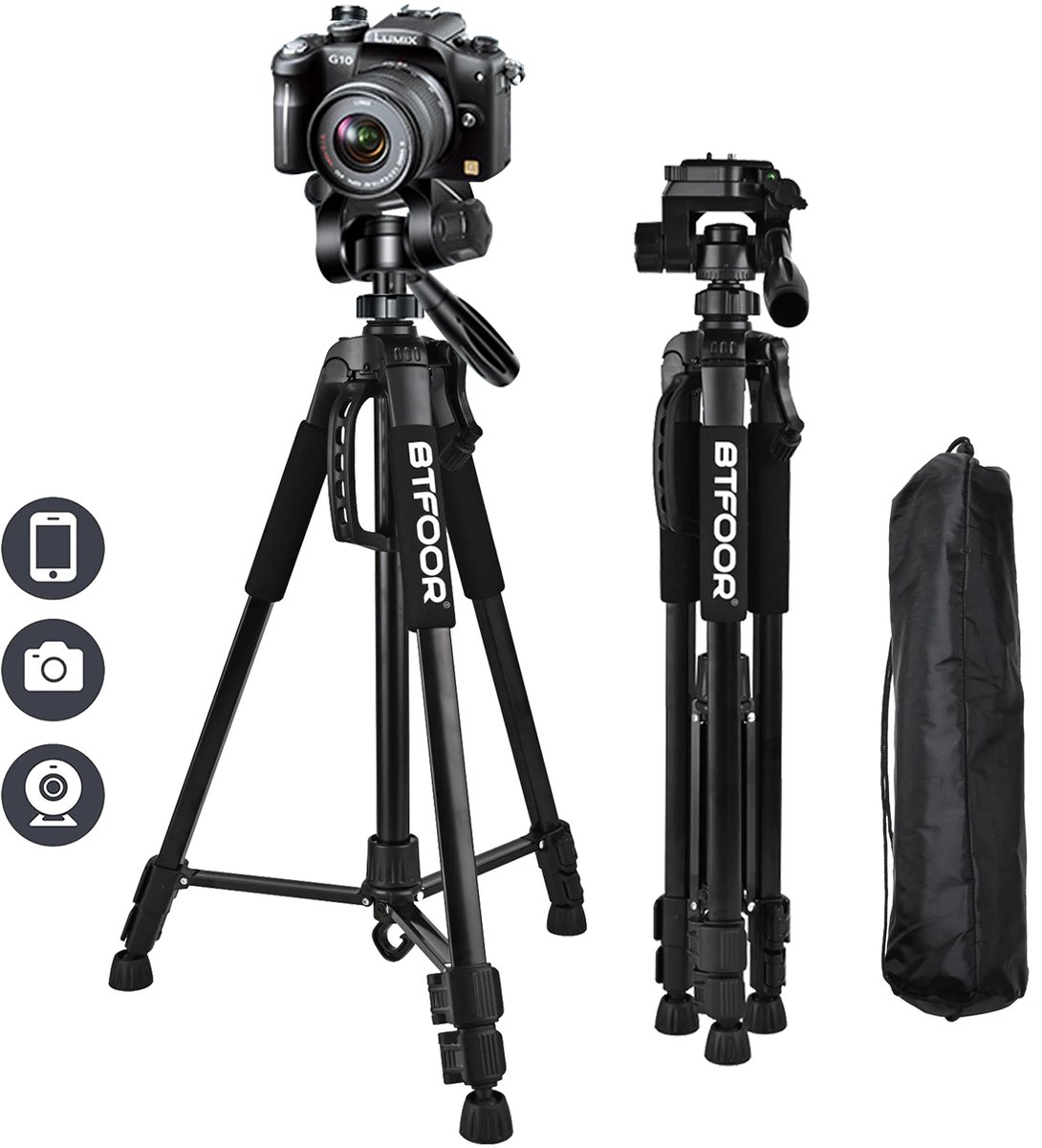 Cissé Professioneel Camera Statief – 360° Draaibaar – Tot 140cm Hoog – Lichtgewicht & Inklapbaar – Geschikt voor Camera’s & Smartphones