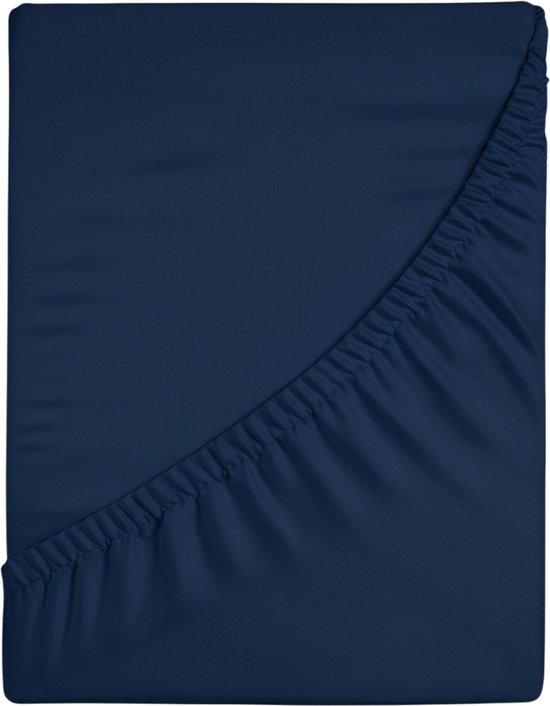 Drap-housse bleu marine en coton bio avec élastique.