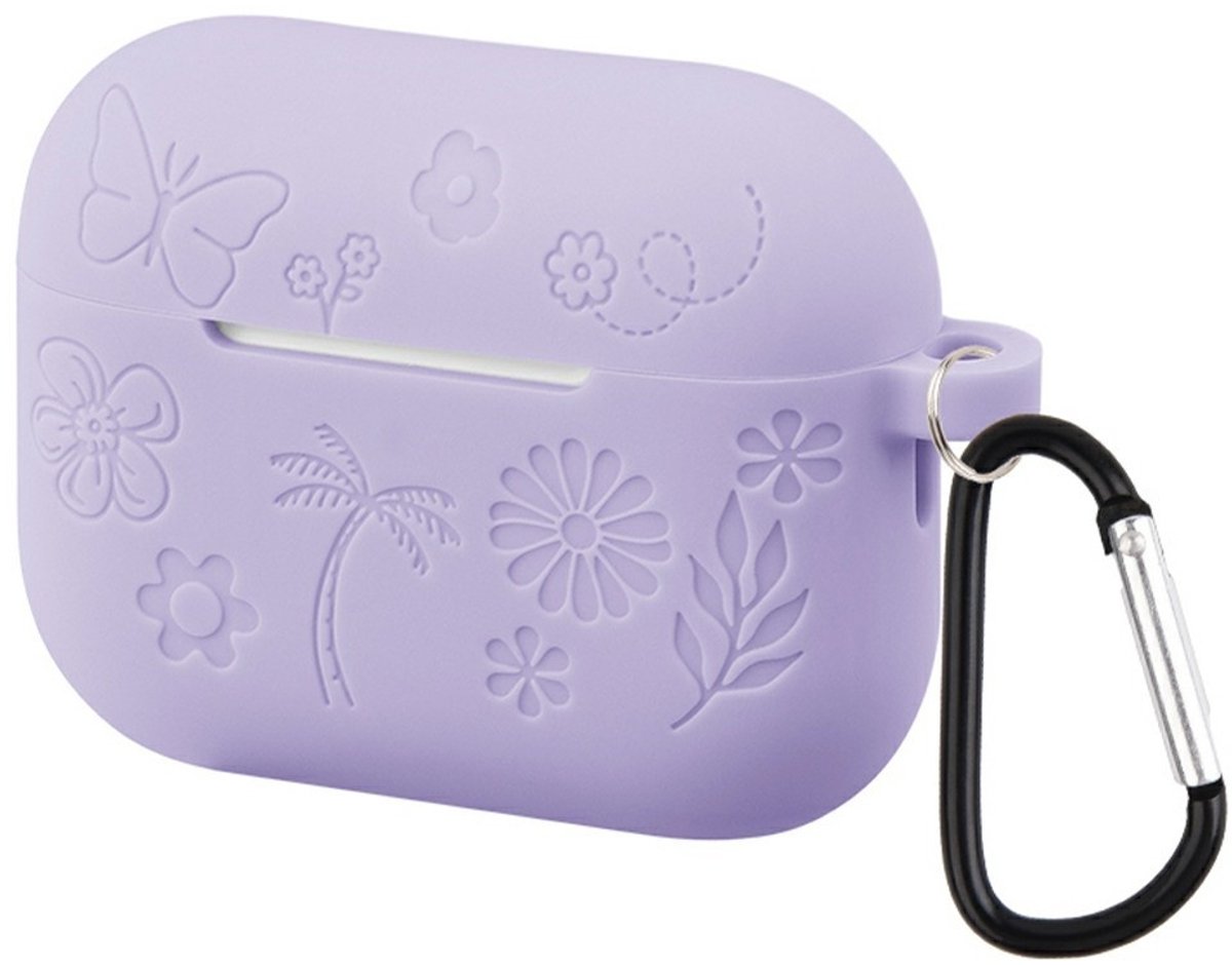 Coverup Hoesje - Geschikt voor AirPods Pro 3 Hoesje - Coverup Bloemen Siliconen AirPods Case met Sleutelhanger - Lavendel
