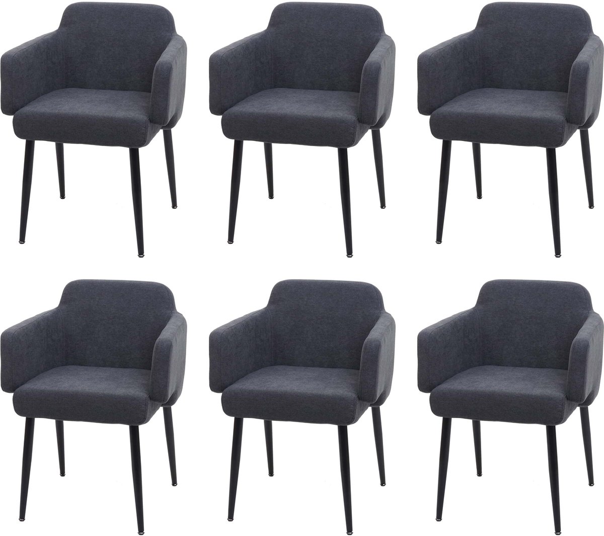 Set van 6 eetkamerstoelen MCW-L13, gestoffeerde stoel, keukenstoel, stoel met armleuningen, stof/textiel, metaal, MVG ~ antraciet