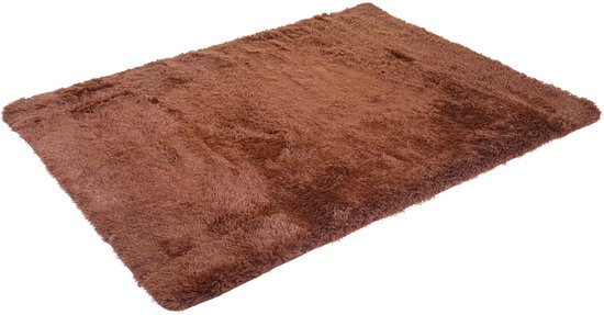 Donkerbruin shaggy vloerkleed met lange, zachte pool.