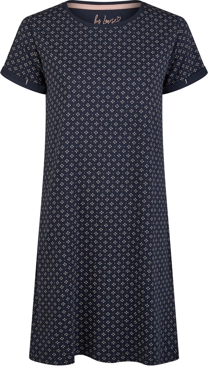 By Louise Essential Dames Nachthemd Korte Mouw AOP Blauw