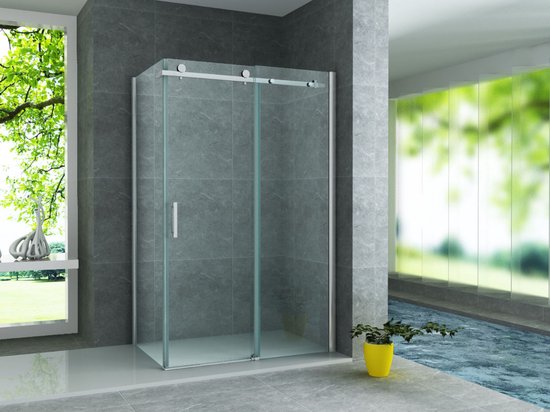 Entrée d'angle Cabine de douche Porte coulissante 800x1200x1950mm Nano (anti-calcaire) Revêtement 8mm Verre de sécurité Profil chromé Easy Clean