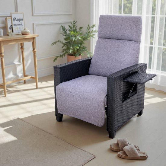 BELONID TY02 Tuinstoel met Verstelbare Rugleuning - Buitenfauteuil met Zijtafeltje - Relaxstoel met Ligfunctie - Loungestoel voor Tuin - Waterafstotend en UV-bestendig - Geschikt voor Binnen, Balkon, Terras en Tuin (Ondersteunde Verstelling)