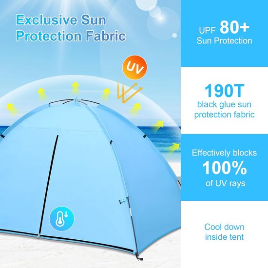 Strandtent UV-bescherming 80+ voor 2-3 personen met stabiele windbescherming - inclusief draagtas van Merkloos — afbeelding 3