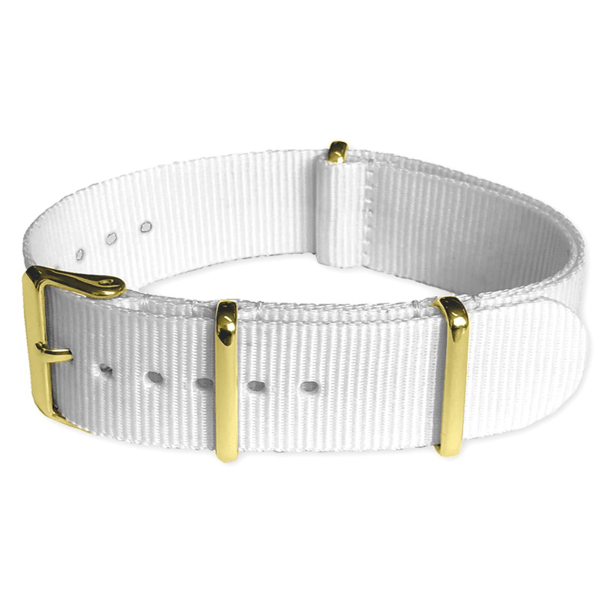 NATO Horlogeband G10 Military Nylon Strap - Wit -Goud Staal - 18mm