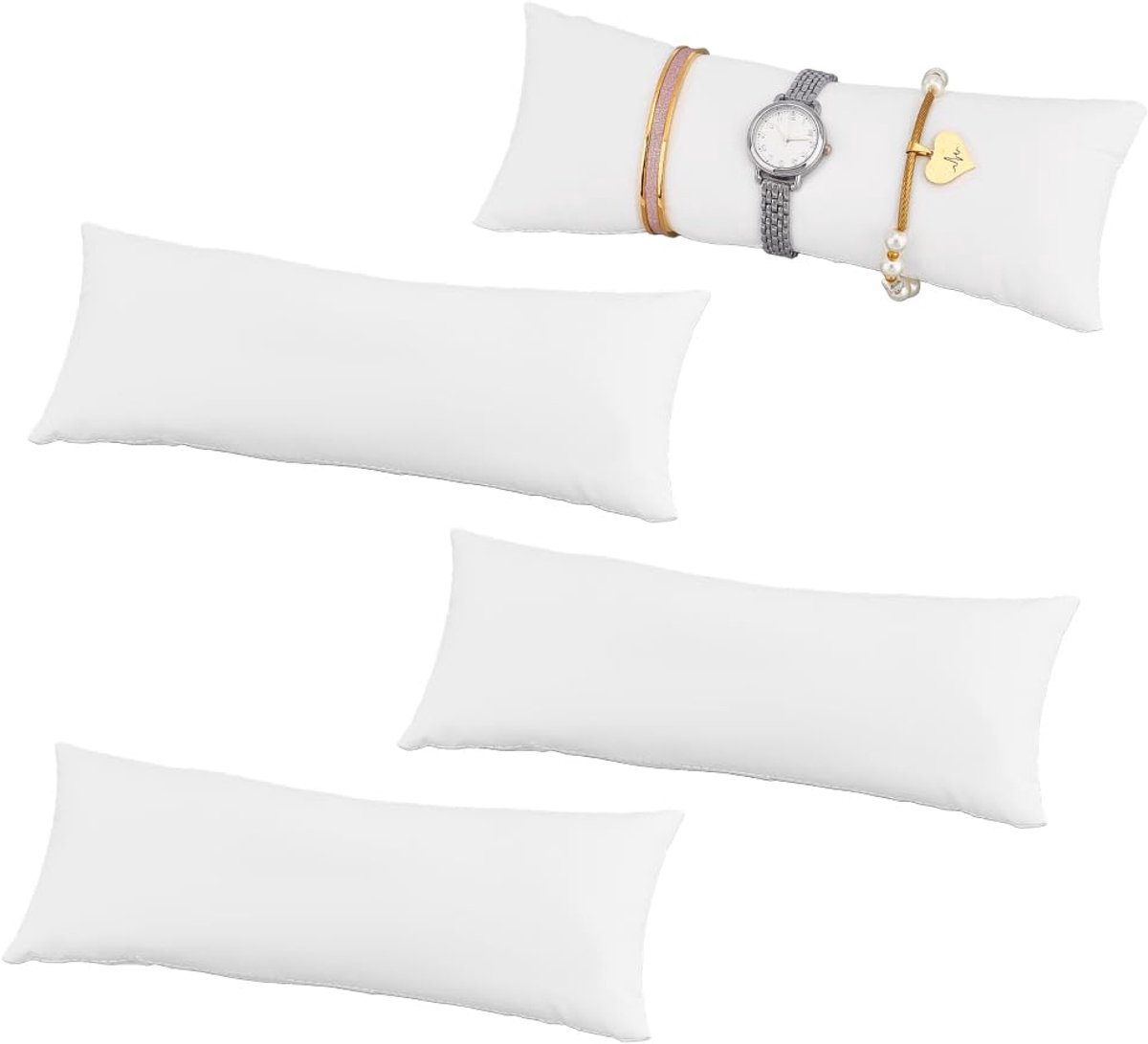 4 Pcs Long Velvet Watch Cushions, 9 x 3.1 inches, White, Classic Display Pillow
