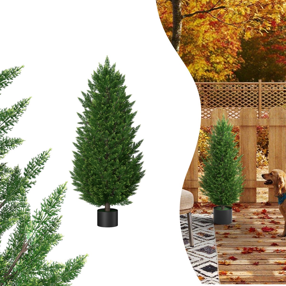 LZQ 2e Kunstzeder 120cm Kunstbeukboom in Pot Cypresplant UV-bestendige Kunstplanten Zederboom Balkonplanten Kunstgroen Voor Tuin Balkon Terras Woonkamer Kantoor Groente