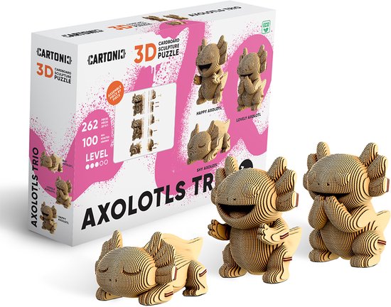 Puzzle 3D en carton - Trio AXOLOTLS TRIO- Puzzle 3D en karton à DIY , Jouets créatif , Décoration d'intérieur, cadeau écologique pour enfants et adultes