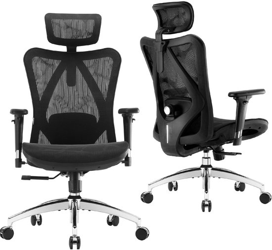 SIHOO M57 Ergonomische Bureaustoel - Verstelbare Lendensteun - 3D Armleuning - Hoogteverstelling - Bureaustoelen voor Volwassenen tot 150kg - Zwart