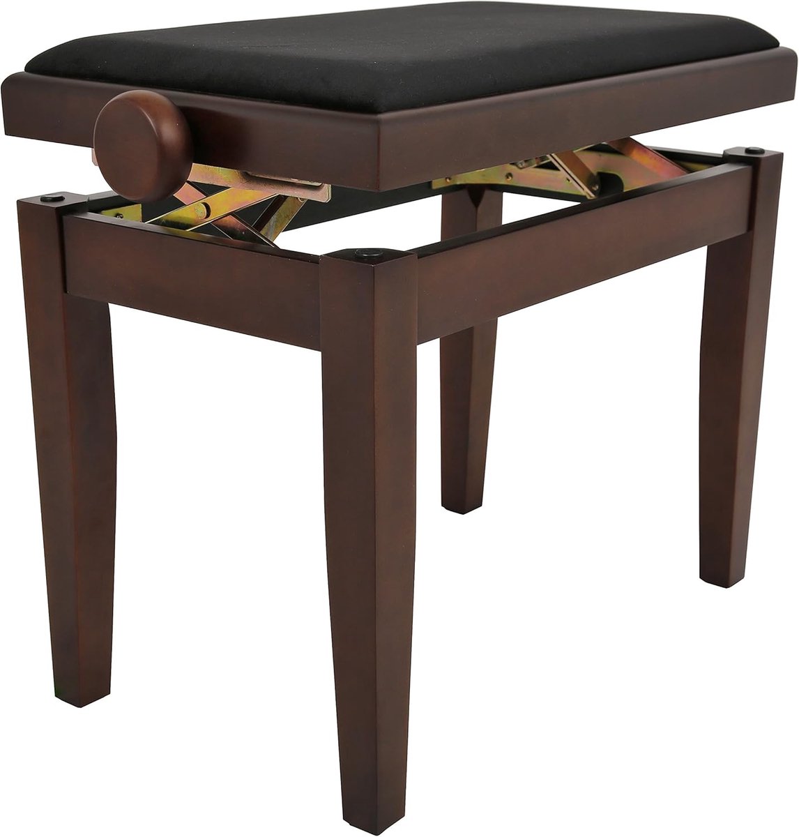 Pianobank Elegance - Massief Hout - Verstelbaar Hoogte - Zwarte Velours Bekleding