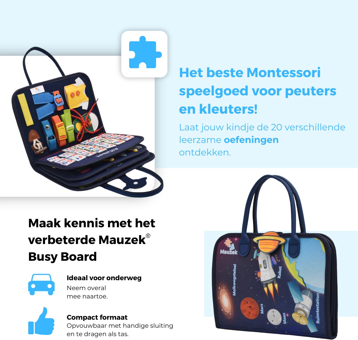 Mauzek® Busy Board Ruimte - Nederlands - Montessori Speelgoed - Activiteitenboek - Doeboek - Reisspeelgoed - Peuter Speelgoed - Jongens - Meisjes - Busy Book - Speelgoed voor onderweg - Speelgoed voor in de auto - 3 Jaar - 4 jaar - 5 jaar - 6 jaar — afbeelding 3
