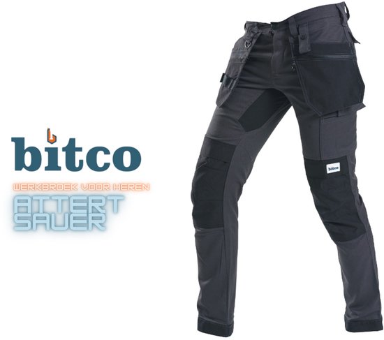 BITCO- SAUER -Stretch Black Work Pants Men Poches genouillères hydrofuges et oléofuges Renforcé en Water