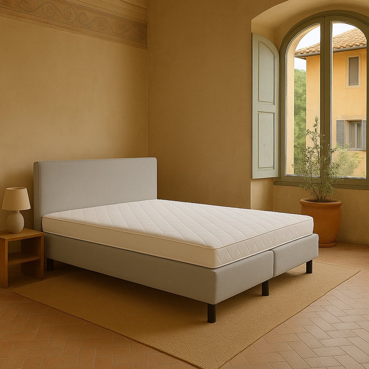 Boxspring Vendita vlak 120x210 cm Luxe Pocketvering Stof grijs Gratis 2x Hoofdkussens