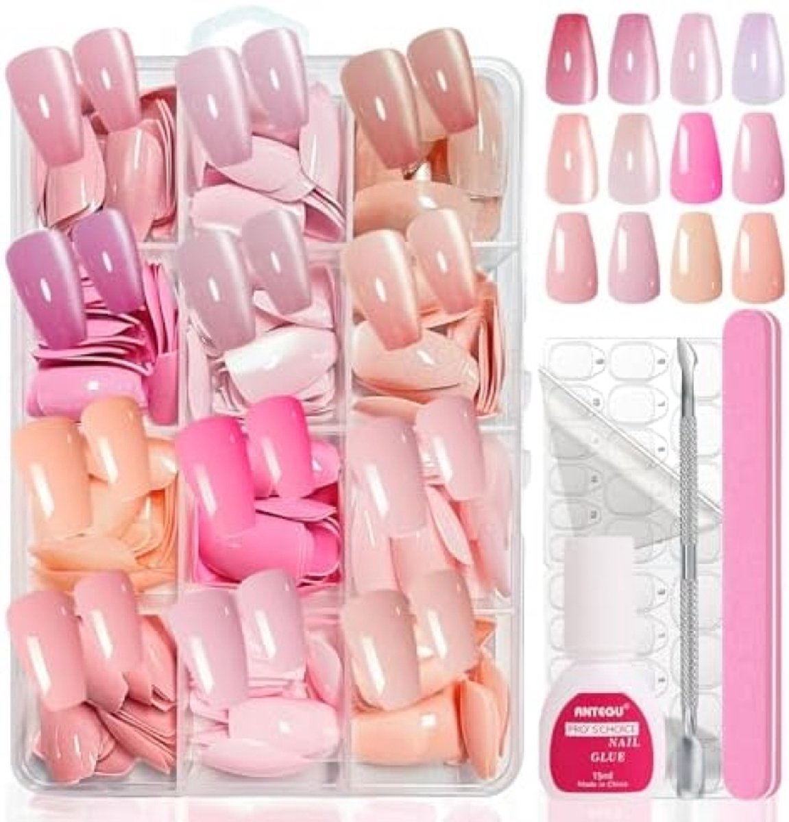 PolkaHome 288 Stuks Kunstnagelset - Glanzende Ballerina & Kattenoog Effect