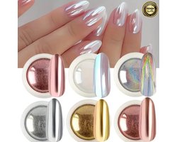 GUAPÀ® Spiegel Chrome Poeder Nagels 6 Kleuren | Glitter Poeder Set | Nail Art glitters | Kameleon Chrome Poeders | Nail Art & Nagel Decoratie | Spiegel en pigment poeder | Chrome Nagels | 6 stuks diverse kleur Holografische Poeders Nagels