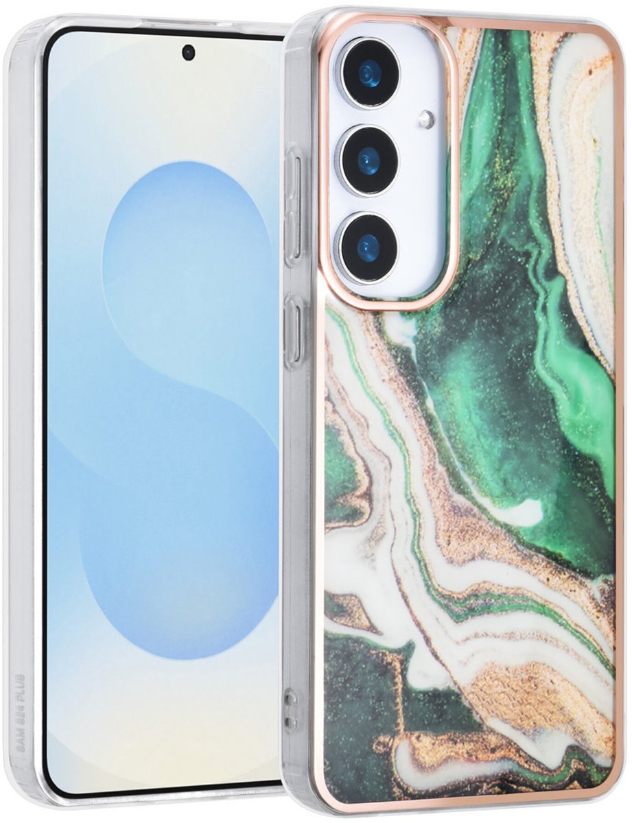 TPU Back Cover hoesje - Marble Groen Print - Geschikt voor: Samsung Galaxy S25 Plus
