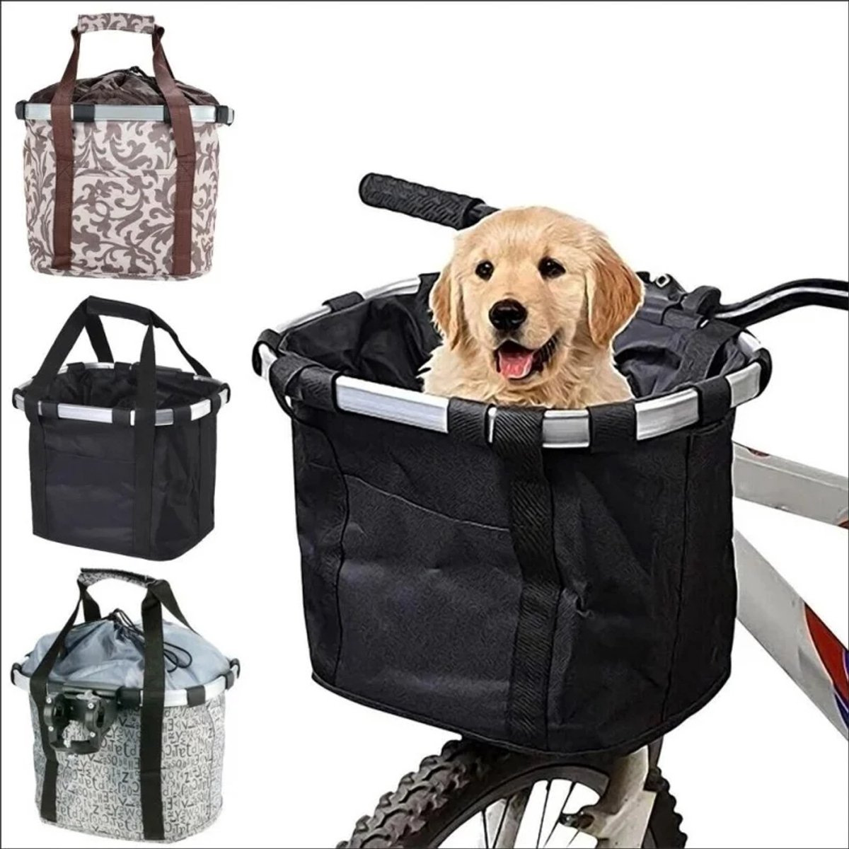 Fubzz Honden Fietstas - Fietsmand Hond Voorop - Afneembare Fietstas - Stuur Bevestiging - Max. 5KG draagvermogen - Zwart
