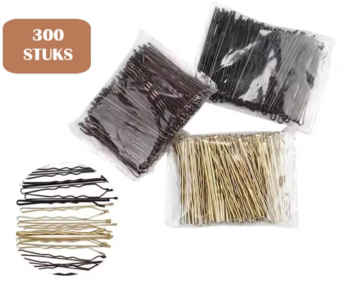 300 Stuks Bobby Pins - Haarpinnen - Haarschuifjes - Haarspeldjes - Hair Pin - Schuifspeld - Haarspelden - Zwart Bruin en Goud - 5 cm