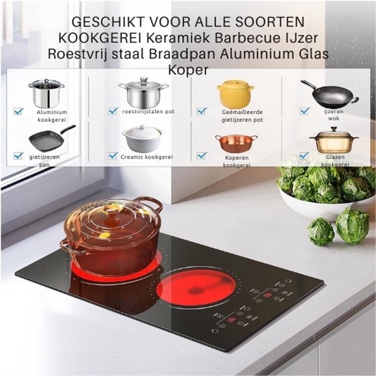 Hermitlux Inductiekookplaat Flexzone 30 Cm Inbouw - 3500W Booster - 9 Standen