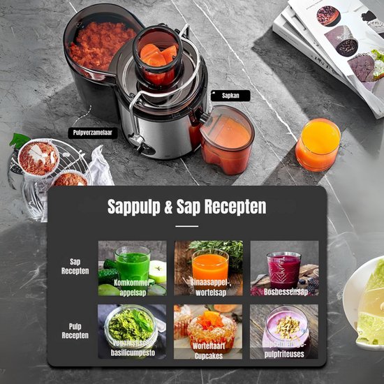 SCH® Sapcentrifuges groenten en fruit - Sapcentrifuges - Slowjuicer - Zilver - ‎31cm x 30cm x 19cm van SCH® — afbeelding 2