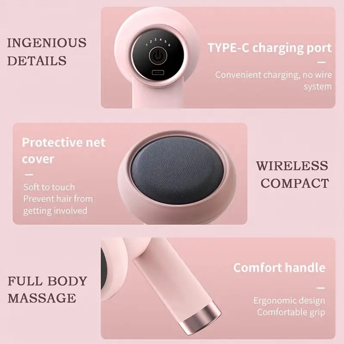 Afbeelding 3 van Elektrische krachtige vibratie-fascia-gun, sportfitness, spiermassage-gun, USB Type-C oplaadbare kleine massage-apparaat met 5 massagekoppen