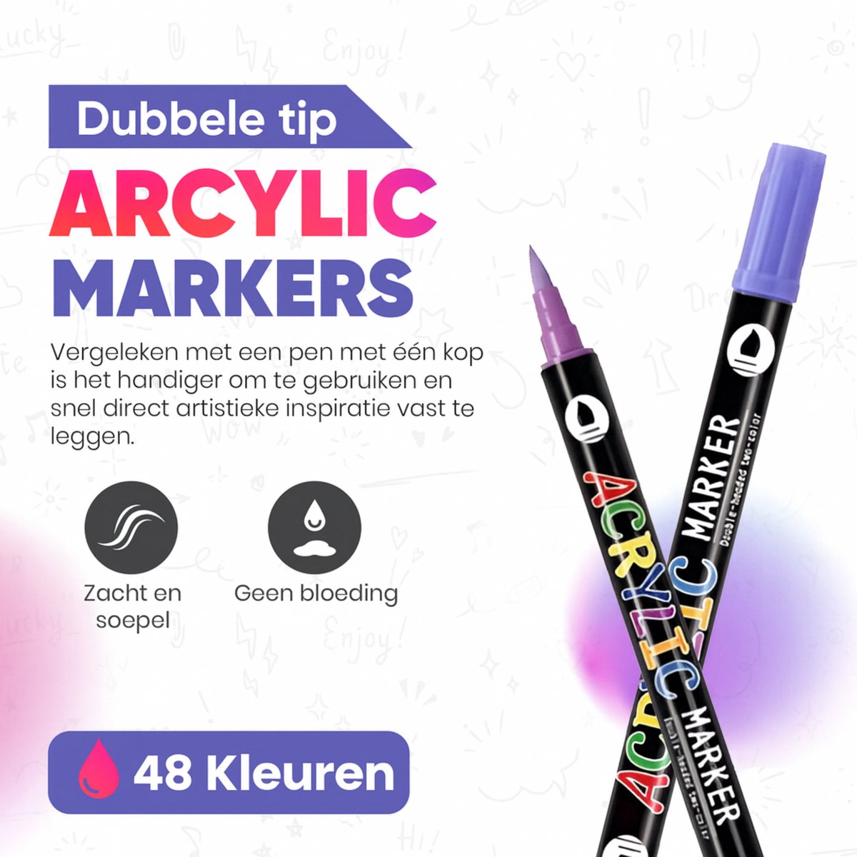 Creabae - Dual Tip Acryl Stiften 0.7 MM - Premium Acrylstiften Voor Stenen Schilderen - 48 Kleuren - Tekenset - Acryl Marker — afbeelding 4