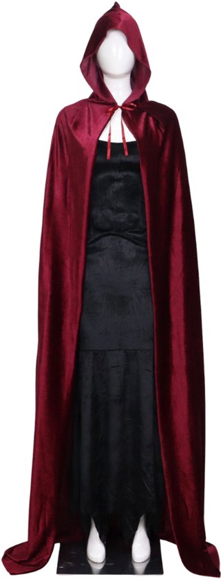 Joya Kids ® Manteaux de Luxe Adultes avec capuche 170 cm | Costume pour le carnaval d'Halloween | Vampire à Cape rouge foncé | Déguisements pour Adultes | Mesdames et Messieurs | Rouge foncé | 170 cm de long